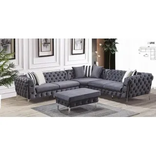 Ecksofa Couch Polster Möbel Eckgarnitur Couchen Sofa Chesterfield Wohnlandschaft - Dunkelgrau