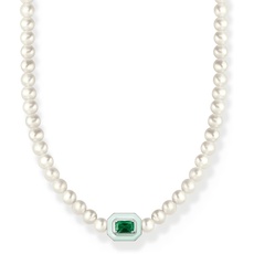 Bild Choker mit weißen Perlen und grünem Stein, aus 925er Sterlingsilber mit runden Süßwasserzuchtperlen, Länge 42cm, KE2183-082-6-L42v
