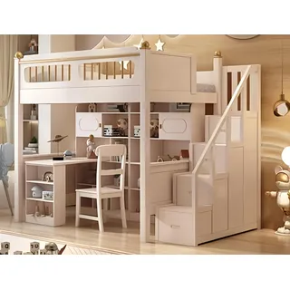 Doppelstockbett Hochbett Stockbett Holz Kinderbett Jugendbett mit Schreibtisch - Weiß