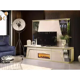 Wohnwand TV Wand Holz Modern Stil Wohnzimmer Möbel tv Ständer Luxus Einrichtung - Beige
