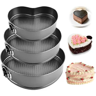 Herzbackform,20,22,24 Cm Springform Mit Flachboden,Schwarz Metallic Kuchenform,Abnehmbarer Flachboden,Auslaufsicher Antihaft,Stabil & Hitzebeständig,Tortenform Zum Backen Verschiedener Kuchen Unt Brot
