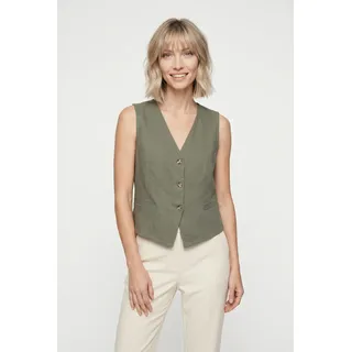 Kurzweste VERO MODA "VMCAIA SL VEST WVN NOOS", Damen, Gr. S, grün (deep lichen grün), Web, Obermaterial: 90% Baumwolle, 10% Leinen, unifarben, normal, V-Ausschnitt, Westen Kurzweste, Baumwolle mit Leinen, figurbetonte Form
