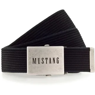 MUSTANG Stoffgürtel Gewaschenes Rillenband, Klemmverschluss aus mattem Silber, 4 cm, grau