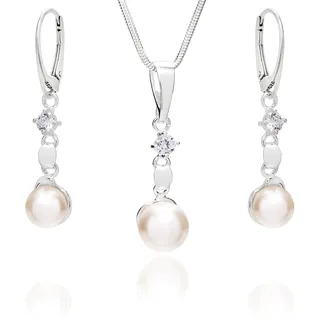 LillyMarie Zeitloses Schmuckset Mit Perlenanhänger Und Verstellbarer 925 Silberkette Für Frauen