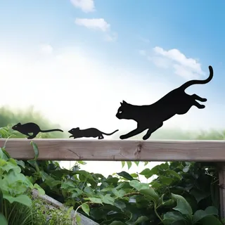 3 Stück Gartenstecker Metall Schwarz Katzen Halloween Deko, Gartendeko Halloween Für Outdoor, Deko Garten Metall Katzen Figuren, Gartenstecker Herbst Dekoration, Garten Terrasse Tiere Decor (B)