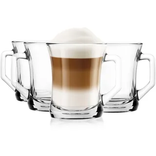 Glasmark KROSNO 1992 Kaffee Glas Kaffeeglas Mit Henkel Teeglas Becher 200 ml Robust Spülmaschinenfest Hochglanz Transparent, Durchsichtig