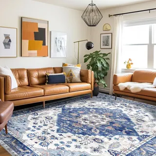 Vamcheer Teppich Wohnzimmer 240x340 - Waschbarer Vintage Kurzflor Teppich für Schlafzimmer und Esszimmer, Kuschelweicher Wohnzimmerteppich, Blau