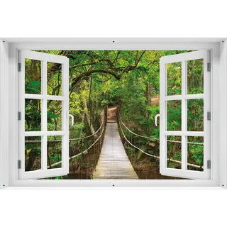 Wallario Outdoor-Poster für Garten oder Balkon 61 x 91,50 cm: Hängebrücke im Urwald grüner Dschungel - Schwarz