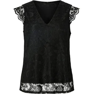 pieces Spitzentop »PCOLLINE SL LACE V-NECK TOP WVN NOOS«, schwarz