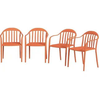 Fortuna Lai Gartenstuhl 4er Set wetterfest Gartenstühle aus Kunststoff Stapelstuhl mit Armlehne Rückenlehne stapelbar Terrassenstuhl bis 120 kg belastbar Gartenmöbel für Hinterhof, Garten, Balkon Rot - Rot