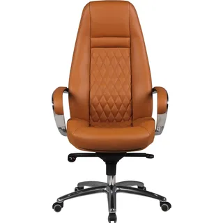 FineBuy AUSTIN Bürostuhl Echtleder Schreibtischstuhl ergonomisch Chefsessel edel Drehstuhl höhenverstellbar - Beige