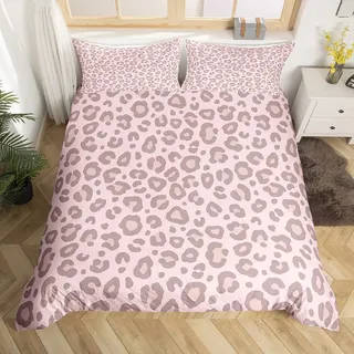 Loussiesd Rosa Leopard Haut Bettbezug Set Leopard Drucken Bettwäsche Set 135x200cm Für Kinder Jungen Afrika Gepard Bedruckt Kinder Betten Set Ultra weich Dekor Safari Tierfell Muster Reißverschluss