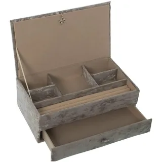 DRW Schmuckkästchen mit 1 Schublade aus Samt in Beige, 29 x 17,5 x 9,5 cm