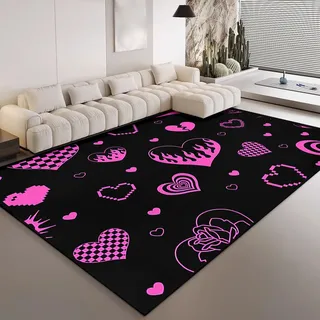 HOSIMA Teppich Mit Verschiedenen Lila Herzen,Weiche,rutschfeste Unterseite,Kurze Teppiche für Kinderzimmer,Küche,Schlafzimmer,rutschfeste Bodenmatte,Kurzflorige,Flauschige Matte(120 * 160)