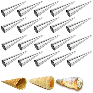 gmmh 20 St Cannoli Schillerlockenform aus Edelstahl (Kegel), Backform für Schaumrollen Hörnchen Sahnerollen Cremerollen Trubotschki Schillerlocken zum Backen