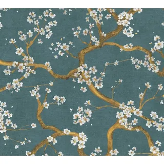 A.S. Création Vliestapete Blütenmuster Floral 10,05 m x 0,53 m Blau-Gold 781994