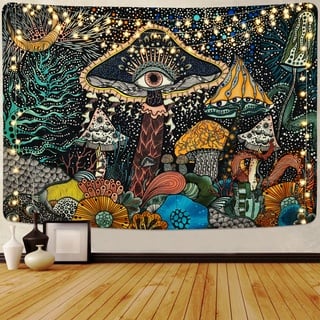 Yrendenge Pilz Wandteppich Augen Wandtuch Meer Kreaturen Wandbehang Boho Tapestry Aesthetic Ozean Psychedelic Dekorativer Wandteppiche für Schlafzimmer, 210x150cm