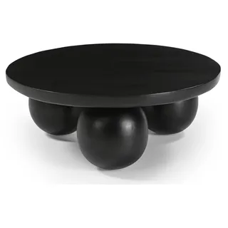 Marmoholz - Runder Couchtisch Siena Ø80 x H30 cm aus Massivholz Mango schwarz – moderner Wohnzimmertisch im Industrial Minimal Design - Schwarz