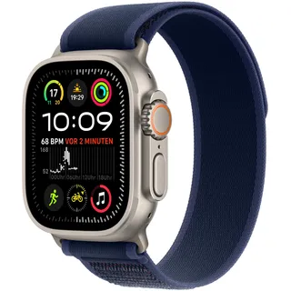 Watch Ultra 2 GPS + Cellular 49 mm Titangehäuse natur, Trail Loop Armband blau M/L