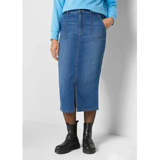 bonprix Jeansrock mit Schlitz und aufgesetzten Taschen vorn und hinten, blau