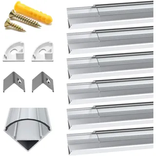 Chesbung LED Streifen Profil 1m, 6Pack Led Aluminium Profil in V Form für LED-Strips/Band bis 12 mm inkl, Indirekte Beleuchtung Decke mit Transparente Abdeckung, Endkappen, und Montagematerial