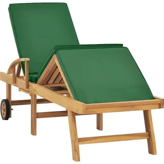 vidaXL Sonnenliege mit Auflage Massivholz Teak Grün - Grün
