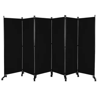 Costway 334,5 x 172 cm Raumteiler auf Rollen, Paravent 6-teilig, Trennwand faltbar, aus Stoff - schwarz