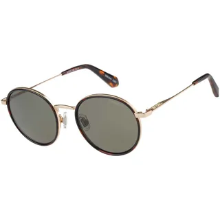 Sonnenbrille SUPERDRY "Modell 995063", Herren, gold, havanna, gemustert, metallic, Sonnenbrillen Sonnenbrille, Form Rund, Logoschriftzug auf Bügel, Kombifassung