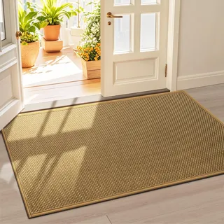 LEKEEPGO Fussmatte Innen 90 x 150 cm, rutschfest Fußmatte, waschbar Schmutzfangmatte, Dünn Türmatte Saugstarke Eingangsteppich, Sauberlaufmatte, Eingangsmatte für Innenbereich, Hellbraun