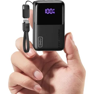INIU Ultra Mini Powerbank, 10000mAh 45W Schnellladen mit USB C Kabel | Flugtauglich, Reise-Essential, Angebrachtem USB-C Kabel, Externe Handyakkus für iPhone 18 Pro 17 16, Samsung S26, Xiaomi etc