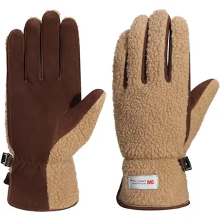Harssidanzar Winter Echtes Wildleder Handschuhe Damen Warmes gefüttert Outdoor Skifahren Lederhandschuhe SL021EU,Kamel/Dunkelbraun, Größe L