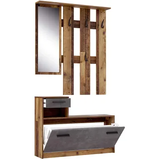Forte Kompaktgarderobe Foxi 97,5 x 25 x 180 cm Old Wood Vintage Dekor