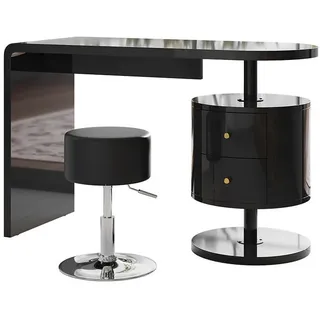 Vicco Schminktisch Lara Schwarz Hochglanz 120 cm 2 Schubladen, - Schwarz