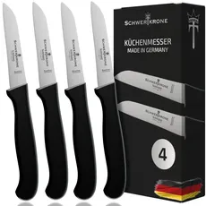 Schwertkrone Küchenmesser, 4er Set Schälmesser Gemüsemesser 7,5 cm Klingenlänge, Solinger Qualität
