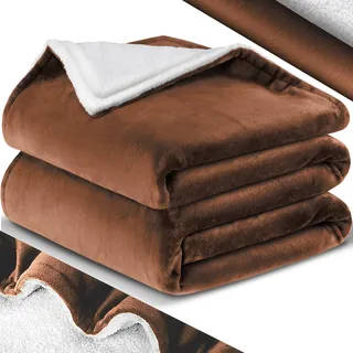 KESSER® Kuscheldecke Flauschige Sherpa Extra Weich & Warm Wohndecke Flanell Fleecedecke, Falten beständig/Anti-verfärben als Couchdecke Sofadecke oder Bettüberwurf, 130 cm x 150 cm (L) Dunkelbraun