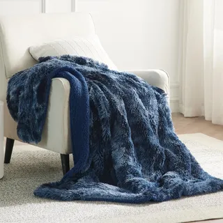 BEDSURE Kuscheldecke - Flauschig Decke, Warm Sherpa Sofadecke, Dicke Felldecke, Couchdecke, Flauschige Kunstfelldecke, Wohndecke für Couch, Blau, 130x150 cm