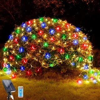 WoskjXas Lichternetz Solarleuchten Außen, 192 LEDs, 2 x 3 M Lichterkette Netz mit 8 Modi, Wasserdichte Baum Lichterkette, Design für Garten, Balkon, Zaun und Weihnachtsdeko (2M*3M, Bunt)