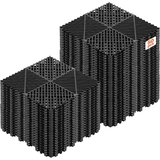 VEVOR Ineinandergreifende Drainagematten (50-tlg.) 31 x 31 cm, Garagenbodenfliesen Rutschfeste Klickfliesen aus PP, Modularer Garagenboden für Bad Küche Pool Außenbereich, Selbstentwässernd, Schwarz