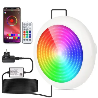 COOLWEST RGB LED Poolbeleuchtung, 24W Poolscheinwerfer mit Magnet, Pool Lichter Unterwasser mit APP-Kontrolle IP68 Wasserdicht für Stahlwandpools, Aufstellpool, Framepools, 7m Kabel, 12V, Dimmbar