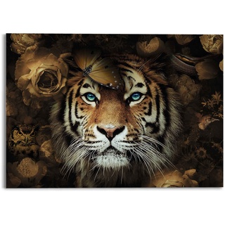 Reinders! Glasbild »Glasbild Tiger Tierreich - Blumen - Herbstfarben - Blaue Augen«, Tiger, (1 St.), braun