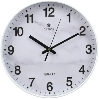 Warmiehomy Marmor Wanduhr, Moderne Wanduhr ohne Tickgeräusche, 30cm Große Wanduhren Lautlose Kinderzimmer Lernuhr für Büro, Wohnzimmer, Küche, Schlafzimmer Weiß