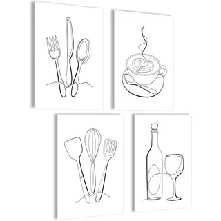 mojoliving Moderne Bilder Küche Poster Set Bilder schwarz weiß Deko Küche Wandbilder Aesthetic Poster Wohnzimmer Set Wanddeko