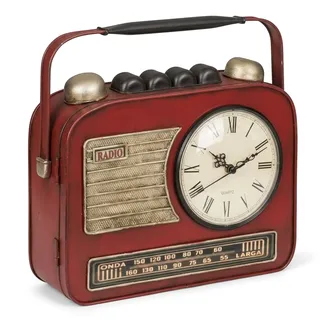 MIJOMA Schlüsselkasten Retro-Radio mit Uhr 28x29x7 cm – Metall für Wandmontage – dekorative Aufbewahrung im Vintage Stil für Flur Eingangsbereich