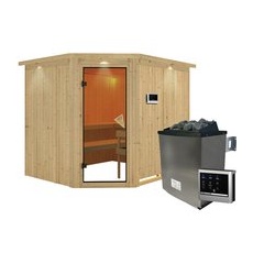 KARIBU Sauna »Haaspsalu«, inkl. 9 kW Saunaofen mit externer Steuerung, für 4 Personen - beige