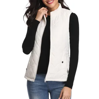 fuinloth Damen Weste, Herbst Leichte Steppweste Westen Ärmellos Jacke Kurz Vest Gilet Weiß L