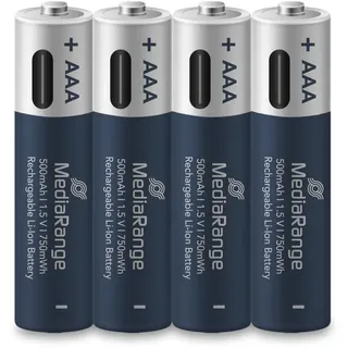 MediaRange Wiederaufladbare USB-C Li-Ion AAA 1.5V I 500mAh, 4er Pack