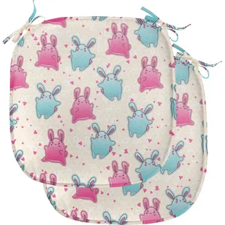 ABAKUHAUS kawaii Polster für Esszimmerstühle, Spaß-Kind-Karikatur-Herz, Dekoratives wasserfestes Kissen mit Riemen für Küchensitze, 40 cm x 40 cm-2er Pack, Blassblau Rosa Beige - Bunt