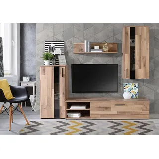 Forte DEINE TANTE EMMA CRCM01-D76 Crunch Old Style Stave Oak Eiche Nb. Dekor Wohnwand Anbauwand Wohnzimmerschrank ca. 213 x 184 x 41 cm