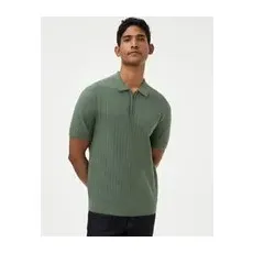 Mens M&S Collection Cotton Rich Textured Knitted Polo Shirt - Antique Green, Antique Green - 3XL