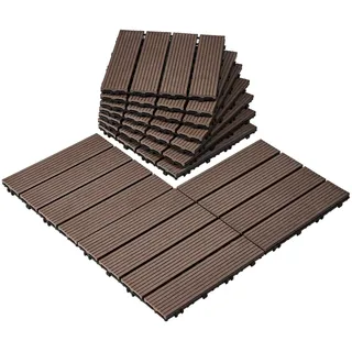 Vevor Terrassenfliesen, 27er-Set, Balkonfliesen 30x30cm, Klickfliesen, wasserdichter Kunststoff-Bodenbelag für den Außenbereich, Terrassenbodenbelag für Veranda, Pool, Balkon, Hinterhof, Dunkelbraun
